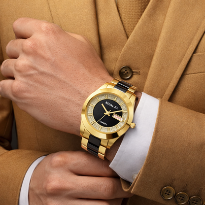 Royalex Gold Black Ceramic Watch With Designer Dial And Date Date. Gold Black Analog Watch  - For Men