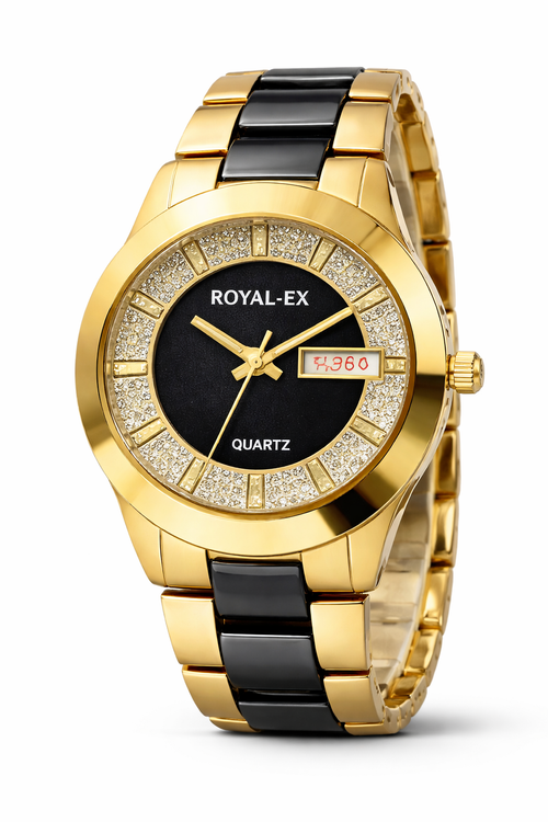 Royalex Gold Black Ceramic Watch With Designer Dial And Date Date. Gold Black Analog Watch  - For Men