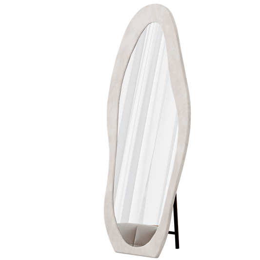 Full Length Mirror, 63x 24 Floor Mirror Wall Mirror, Flannel Wrapped Wooden Frame Floor Mirror,Irregular Wavy Mirror Standing Halling Large Wall Mirror For Bedroom,Living Room, Dressing Room White